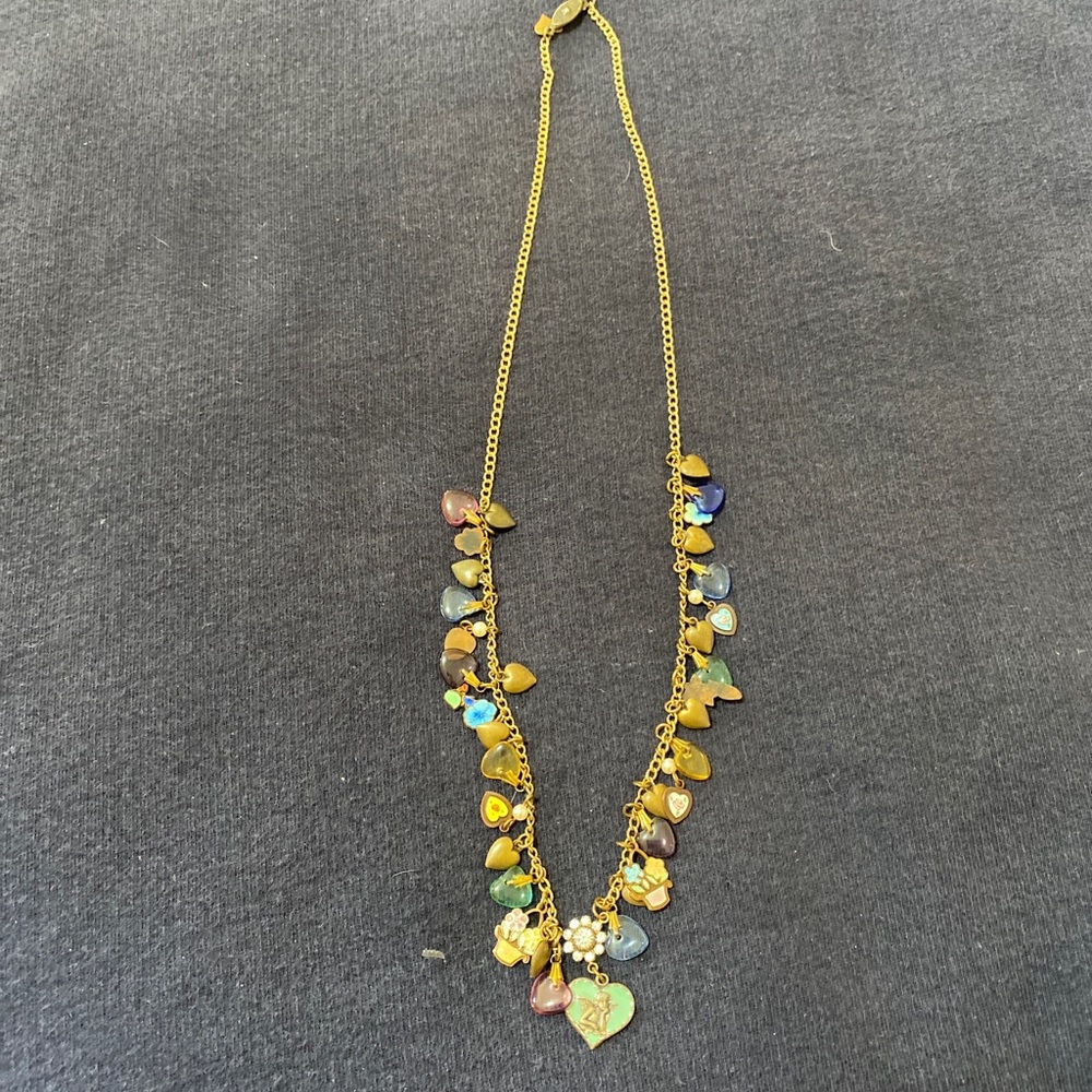 Vintage Glass Works Studio Glass & Brass Charms in Multi Colors  Necklace 24"